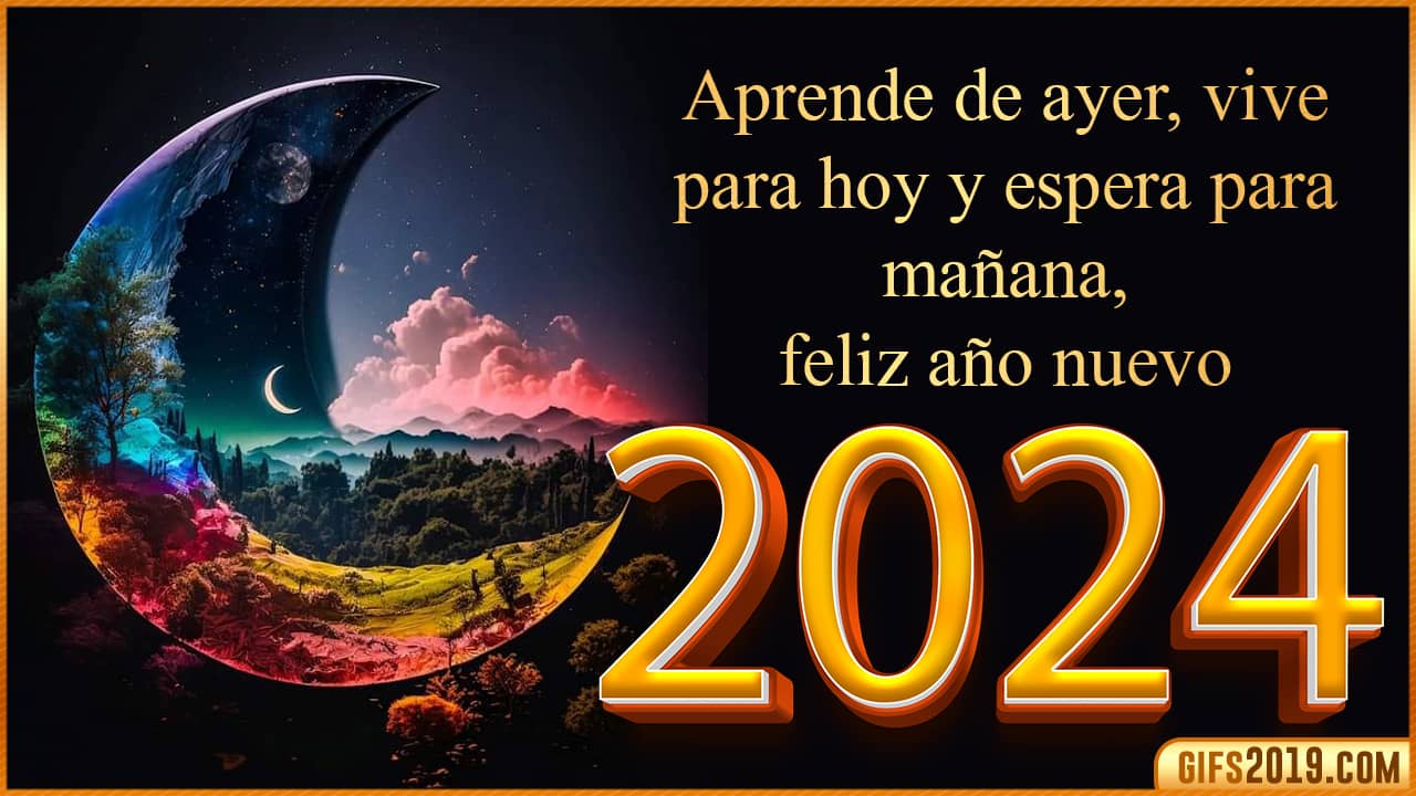 tarjeta con frase feliz año nuevo 2024