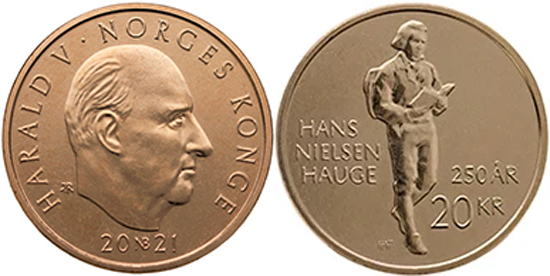 Norway 20 krone 2021 - Hans Nielsen Hauge