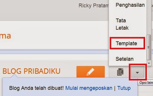 dropdown menu untuk mengubah template