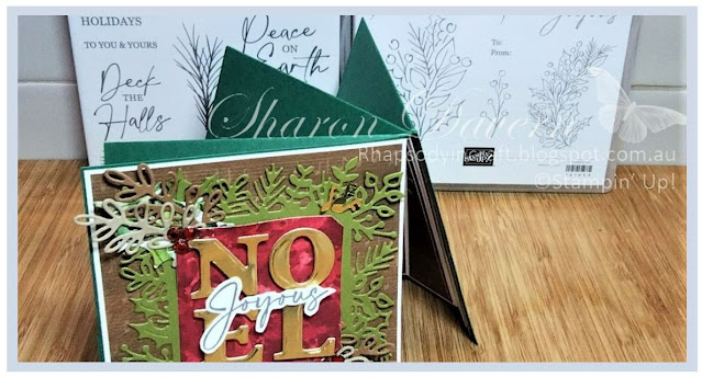 Rhapsody in Craft,#rhapsodyincraft,#heartofchristmas,#heartofchristmas2023,Joy of Christmas suite, Joy of Noel Bundle, Joy of Noel, Joy of Noel Die, Christmas Classics Bundle, Christmas Classics, Christmas Classics dies, Joy of Christmas DSP, Loose Holly Gems and Sequins, Fun Fold, Fancy Fold Fan Fold, Christmas card, Stampin' Up, #loveitchopit, Art with Heart,#artwithheart