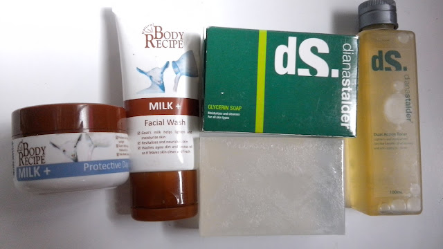 Body Recipe Milk + Protective Day Cream, facial wash, diana stalder glycerin soap, dual action toner,