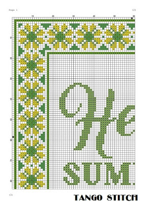 Hello summer cross stitch green ornament pattern easy embroidery & cross stitch