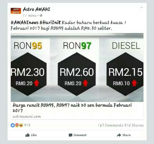 kadar baru harga petrol 1.02.2017