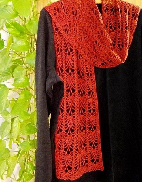 Crochet Lace Scarf - Pineapple Stitch, Red