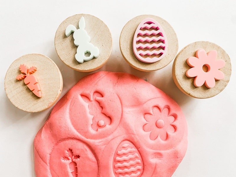 Easter playdough stamps.