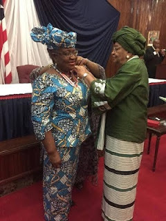 Nigeria's Dr. Okonjo-Iweala Awarded Liberia's Highest Female Honour By President Ellen Johnson Sirlea , See Photos
