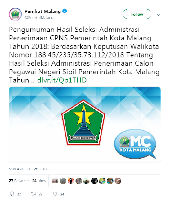 Pengumuman Seleksi Administrasi CPNS 2018