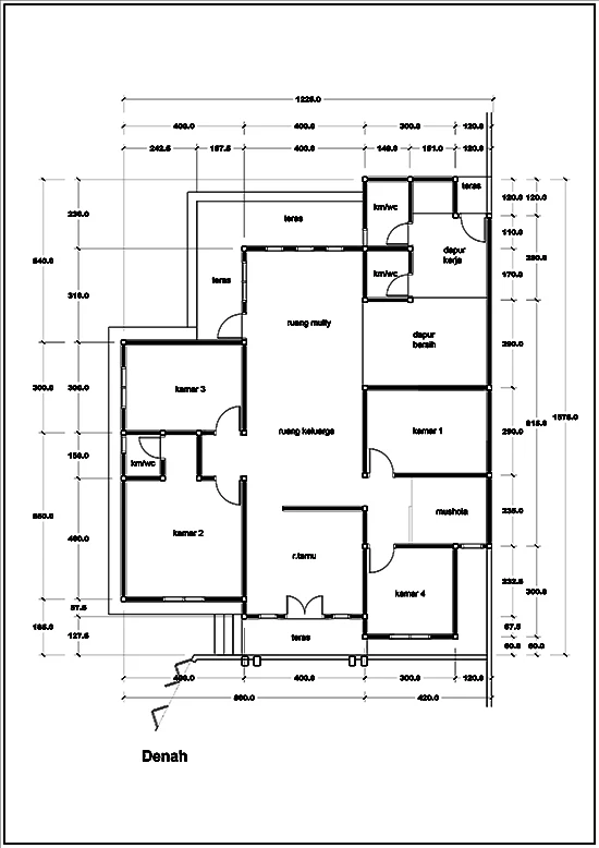 Denah rumah minimalis satu lantai luas 144m2