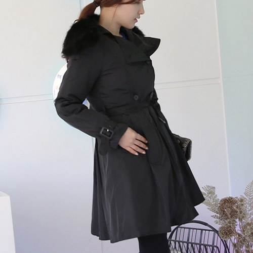 Double Breasted Trench Coat with Detachable Fur Collar