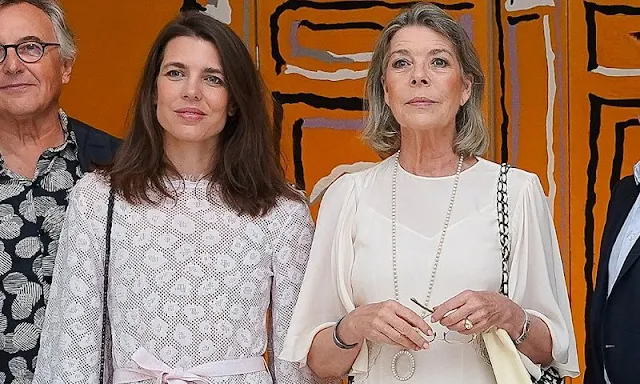 Princess Caroline wore a midi dress. Charlotte Casiraghi wore a light pink cotton and mixed fibers dress by Chanel