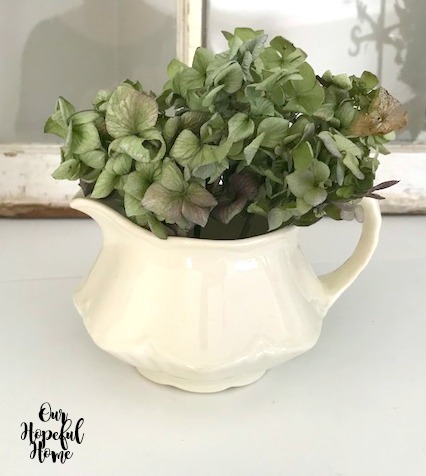 ironstone creamer dried hydrangeas