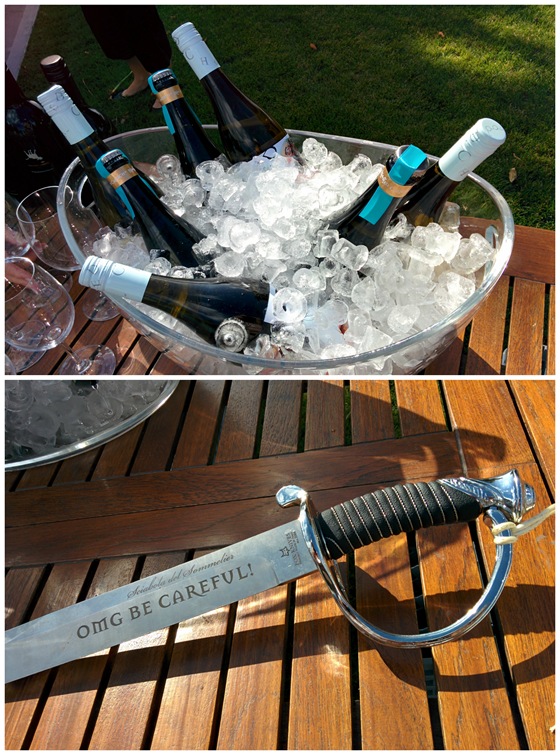 OMG sparkling wine and the custom Blasted Church saber