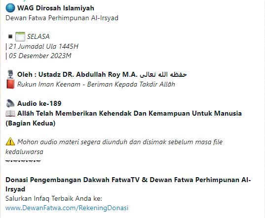 Audio ke-189 Allah Telah Memberikan Kehendak Dan Kemampuan Untuk Manusia Bagian Kedua