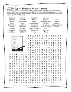 The Puzzle Den - 2020 Super Tuesday Word Search