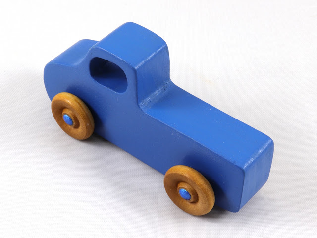 Wood Toy Truck, Handmade and Finished with Indigo Blue & Metallic Blue Acrylic Paint and Amber Shellac, Pickup from the Play Pal Series