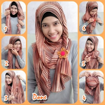 Cara Memakai Jilbab Pashmina Sifon Motif Ethnic