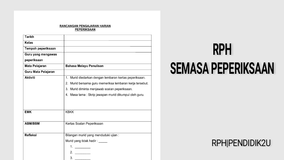 Contoh RPH Semasa Peperiksaan - Pendidik2u