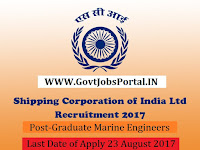 Shipping Corporation of India Limited Recruitment 2017– 40 Graduate Marine Engineers