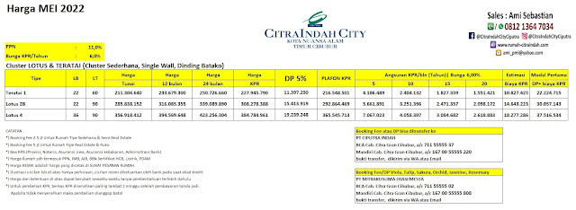 Harga Citra Indah City MEI 2022