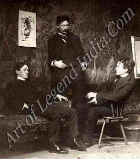 Robert Henri (in the centre) was the leader of a group of painters whose vivid pictures of everyday life in New York its streets and its tenements earned them the title of the 'Ashcan' School. Hopper shared their commitment to objective realism, but he was not interested in their preoccupation with painting people or in their value of technical flair.
