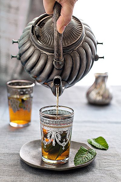 antique silver teapot + ornate glasses