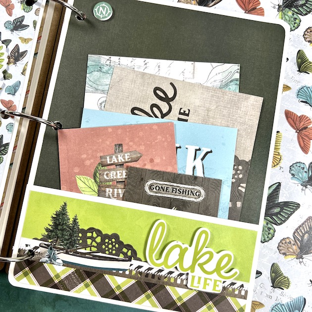 Outdoor Adventure Scrapbook Album Page with pocket and journaling cards
