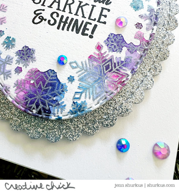 Deck the Halls with Inky Paws Week - Day 2 - Jenn Shurkus | Snowflake Oval Stamp Set and Oval Frames Die Set by Newton's Nook Designs #newtonsnook #handmade