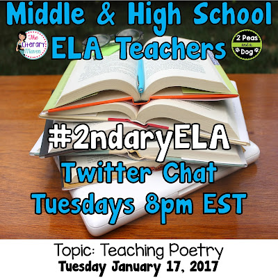 Join secondary English Language Arts teachers Tuesday evenings at 8 pm EST on Twitter. This week's chat will be about teaching poetry.