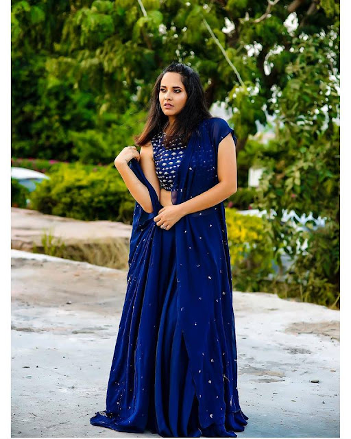 Anasuya Bharadwaj pics in blue dress
