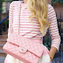 Two striped pieces - skirt and blouse. Latest fashion ideas, wearing pink
