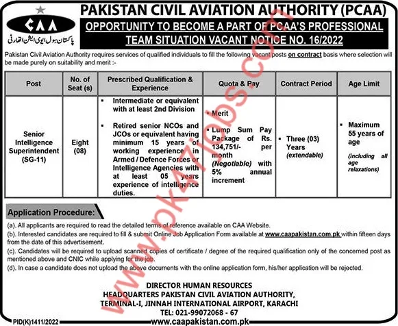 Pakistan Civil Aviation Authority Jobs 2022 | PCAA Apply Online