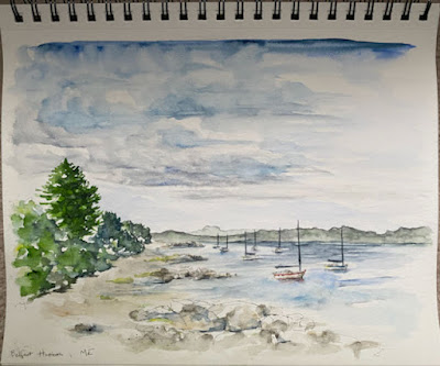 Urban Sketching Sketchers Belfast Maine Watercolor Painting Belfast Harbor Passagassawakeag River sharonwarrenglass Handmade Sharon Warren FluterbyButterfly FlutterbyFoto 1