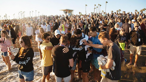 Shut out of church buildings, believers in CA have found the beach a great place to gather and worship.