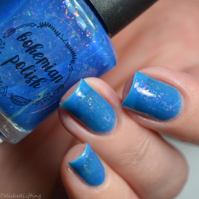 blue jelly polish with color shifting flakie