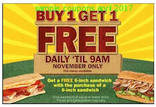 free Subway coupons for april 2017