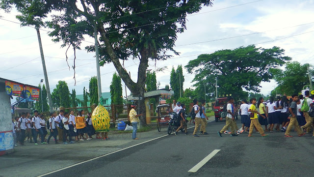 highway traffic stopped to give way to a nutrition month parade of MacArthur National High School Students