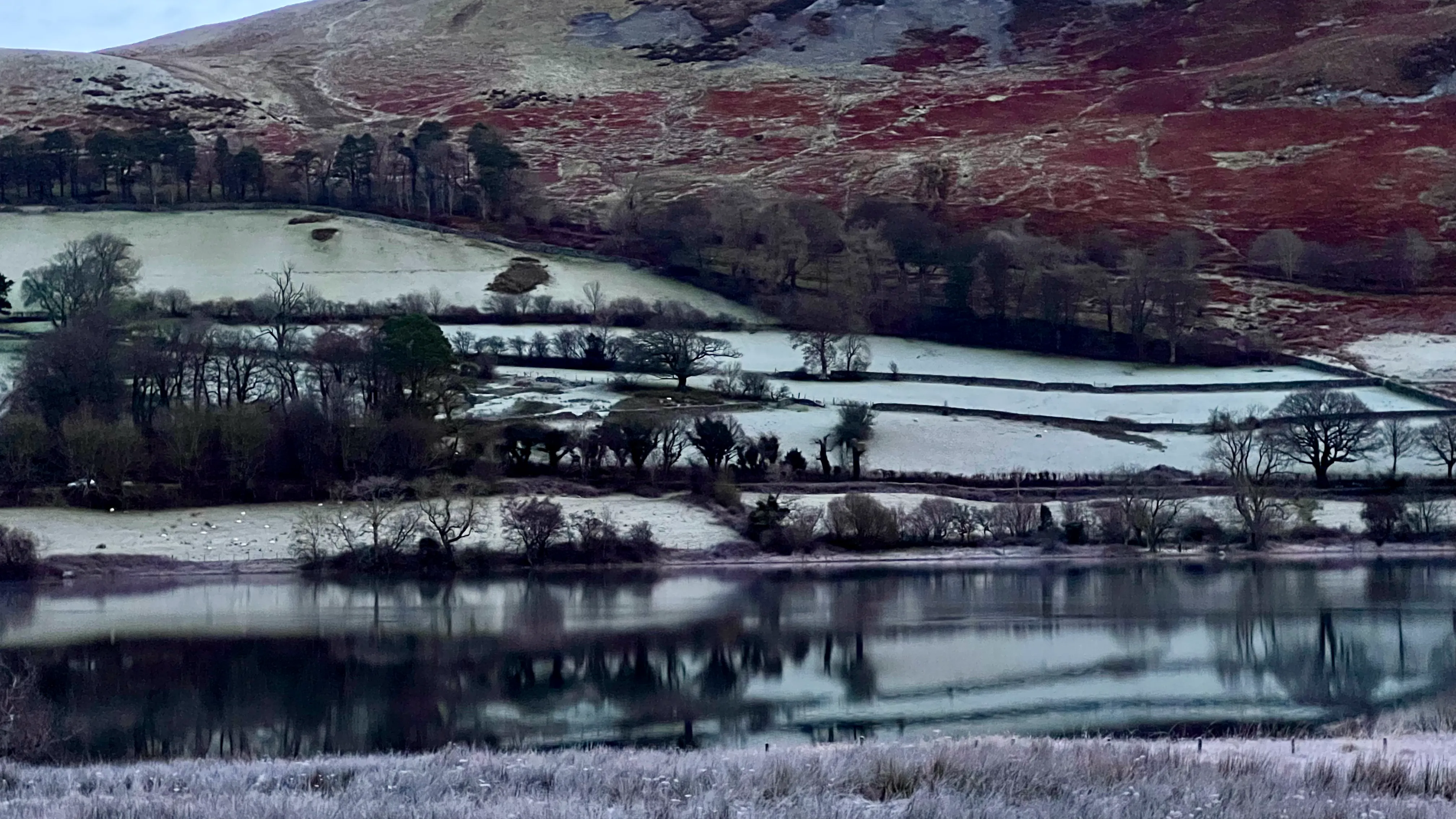 “The moon-glinted mint-white of the fields below fells of dry-cured bacon”