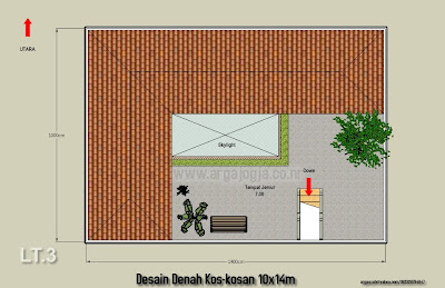 Desain Denah Sketch Kos-Kosan di Atas Lahan 10x14m