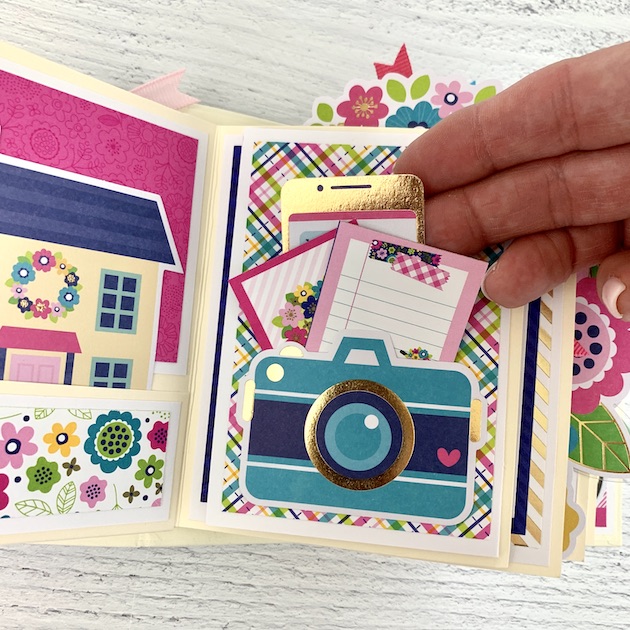 Friend Scrapbook Mini Album Page with camera, house, & cards