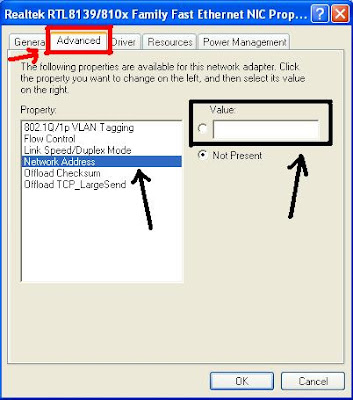 change network address in advanced tab to change mac  address