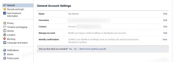 Facebook settings