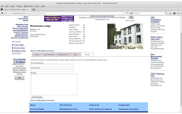 Screen shot of the contact form for a home