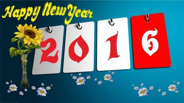 Happy New Year 2016. 2016 on separately written on simple cards. You can also see sunflower in the background
