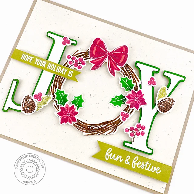 Sunny Studio Stamps: Winter Wreaths Holiday Card by Kavya