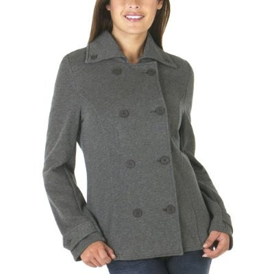 It's actually sweatshirt material but looks like a cute little pea coat.