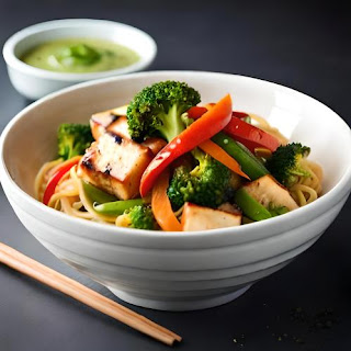 Tofu stir-fry with colorful vegetables and savory sauce