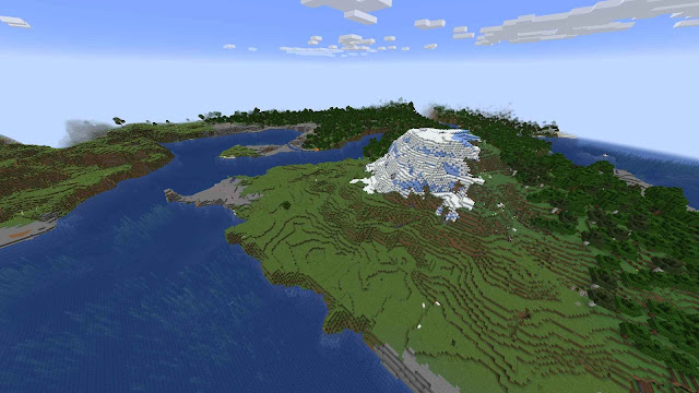 "A Minecraft 1.91 seed featuring a beautiful lake surrounded by lush forest and mountains"