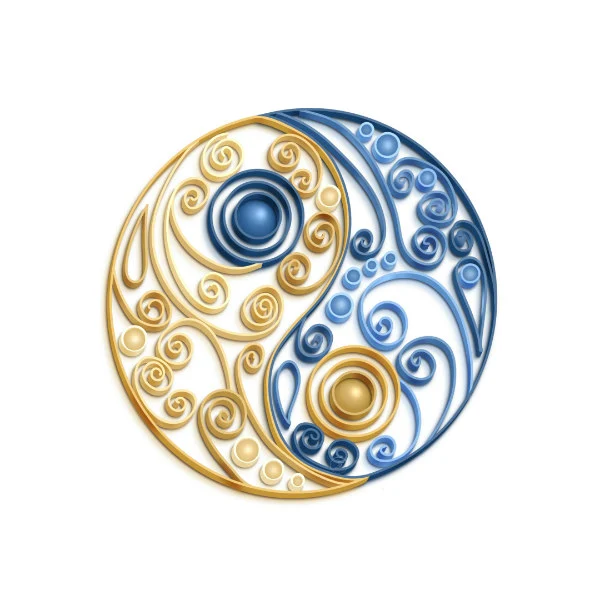 blue and gold digitally quilled yingyang