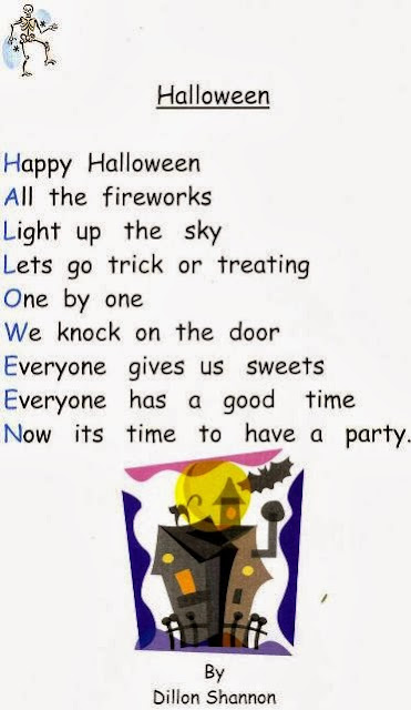  "Happy Halloween" by Dillon Shannon is a cute poem writing about interesting things you can do on Halloween.