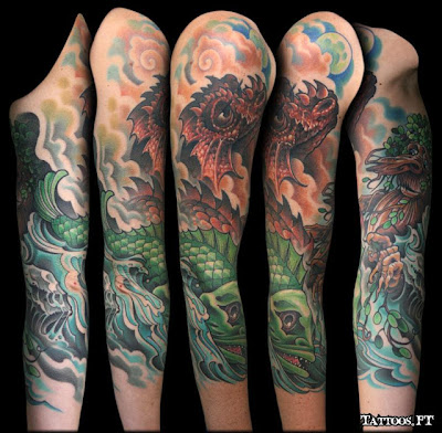 Dragão tatuado no Braço enteiro de Tatuagens
